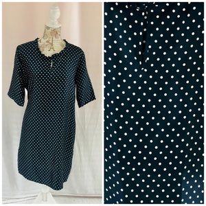 Peter Elliot Silk Shift Dress Made in Italy Blue Polkadot Size 12